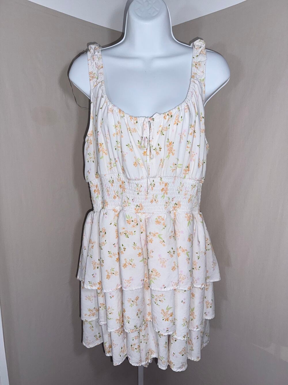 No Boundaries Floral Tiered Ruffle Smocked Dress Romper XL